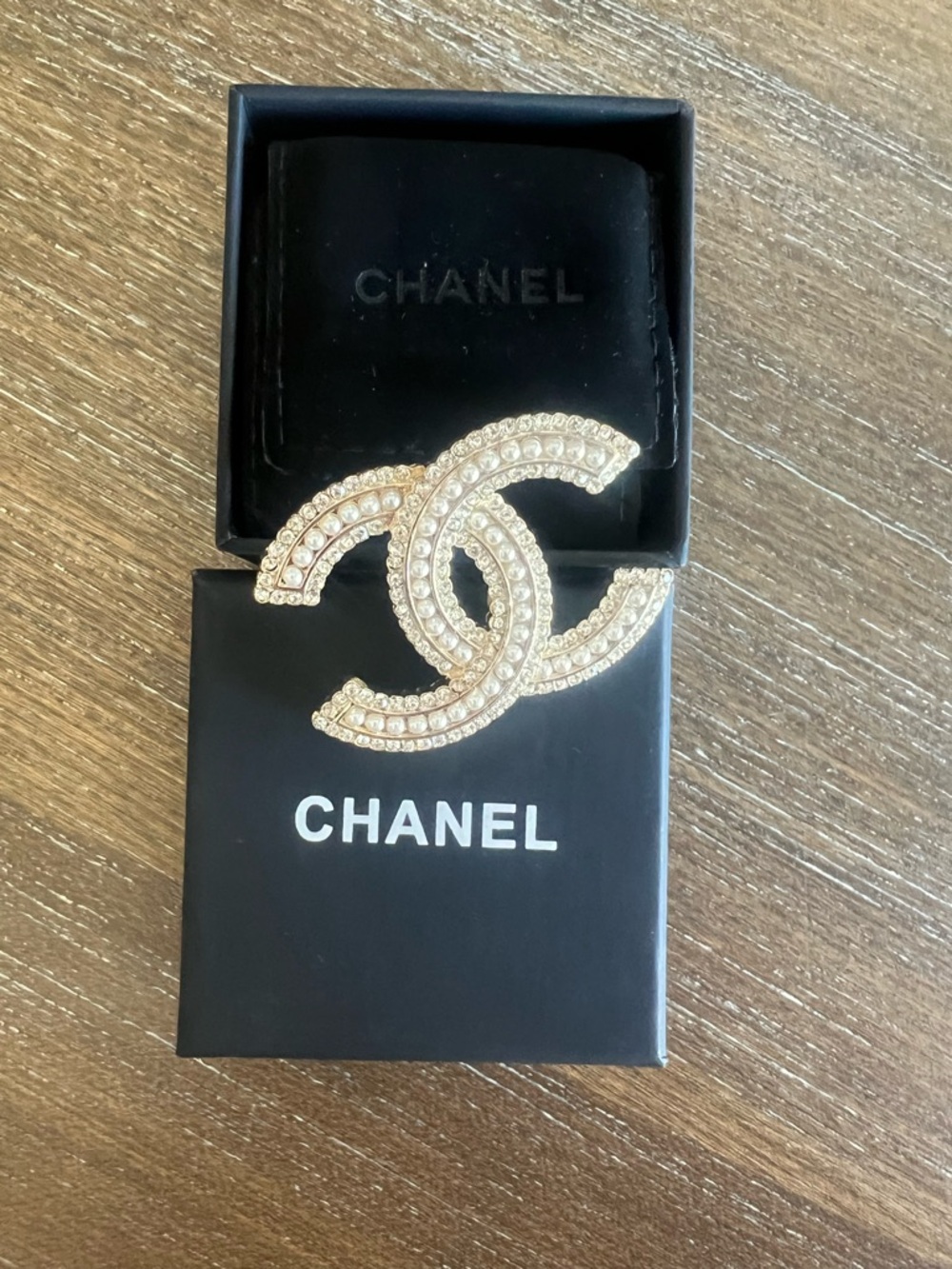 Gold-Tone Crystal CC Brooch